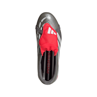 adidas Predator League Fold-Over Tongue Firm Ground Soccer Cleats | Iron Metallic / Zero Metalic / Lucid Red | Kid's