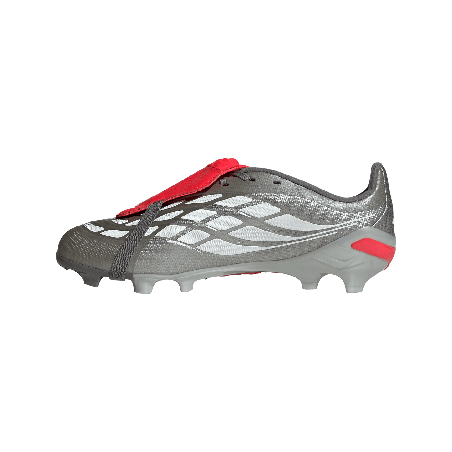 adidas Predator League Fold-Over Tongue Firm Ground Soccer Cleats | Iron Metallic / Zero Metalic / Lucid Red | Kid's