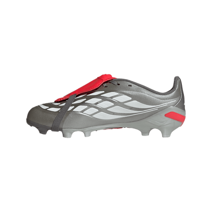 adidas Predator League Fold-Over Tongue Firm Ground Soccer Cleats | Iron Metallic / Zero Metalic / Lucid Red | Kid's