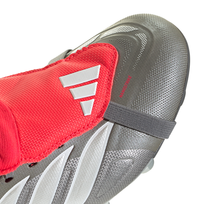 adidas Predator League Fold-Over Tongue Firm Ground Soccer Cleats | Iron Metallic / Zero Metalic / Lucid Red | Kid's