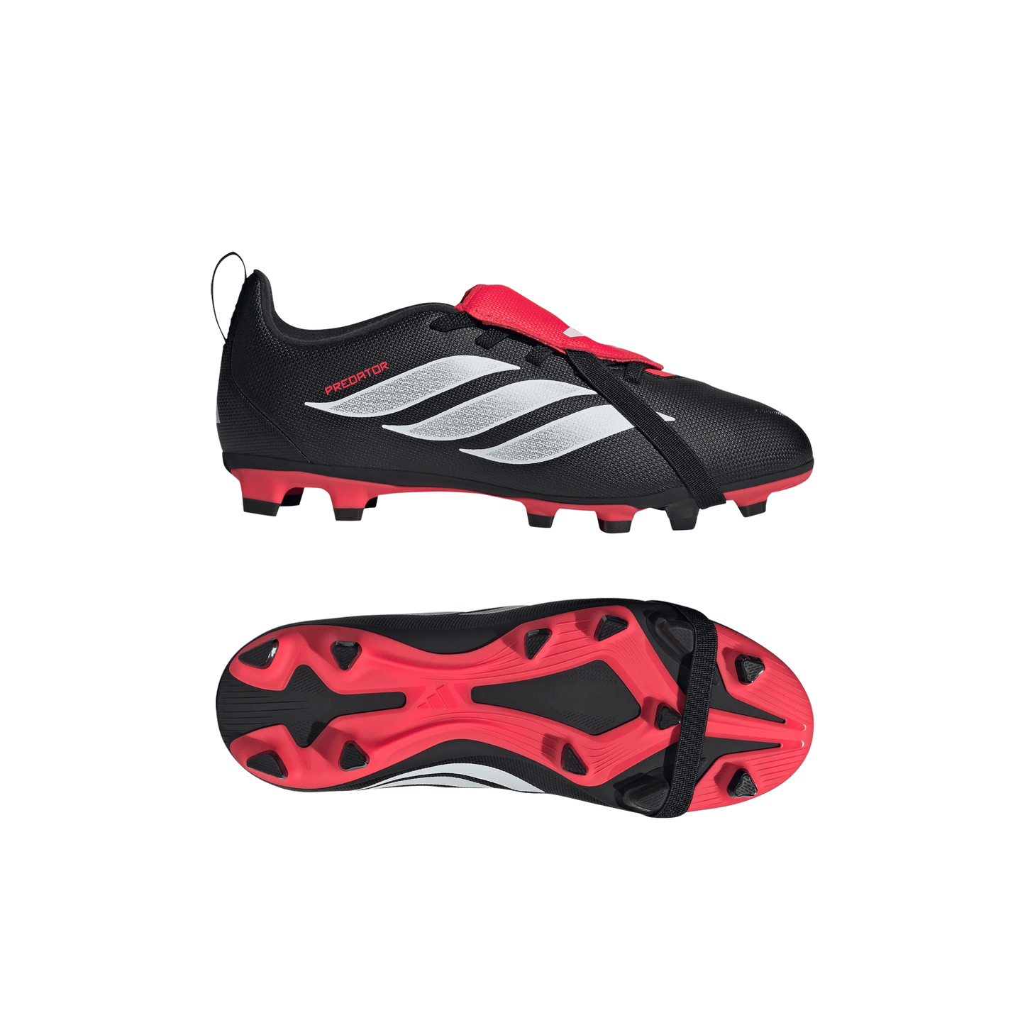 adidas Predator Club Fold-Over Tongue Elastic Laces Firm Ground/Multi Ground Football Boots | Core Black / Cloud White / Lucid Red | Kid's