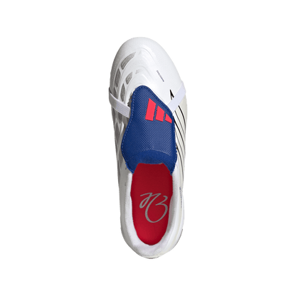adidas PREDATOR LEAGUE Fold-Over Tongue Firm Ground Soccer Cleats |Cloud White / Zero Metalic / Royal Blue | Kid's