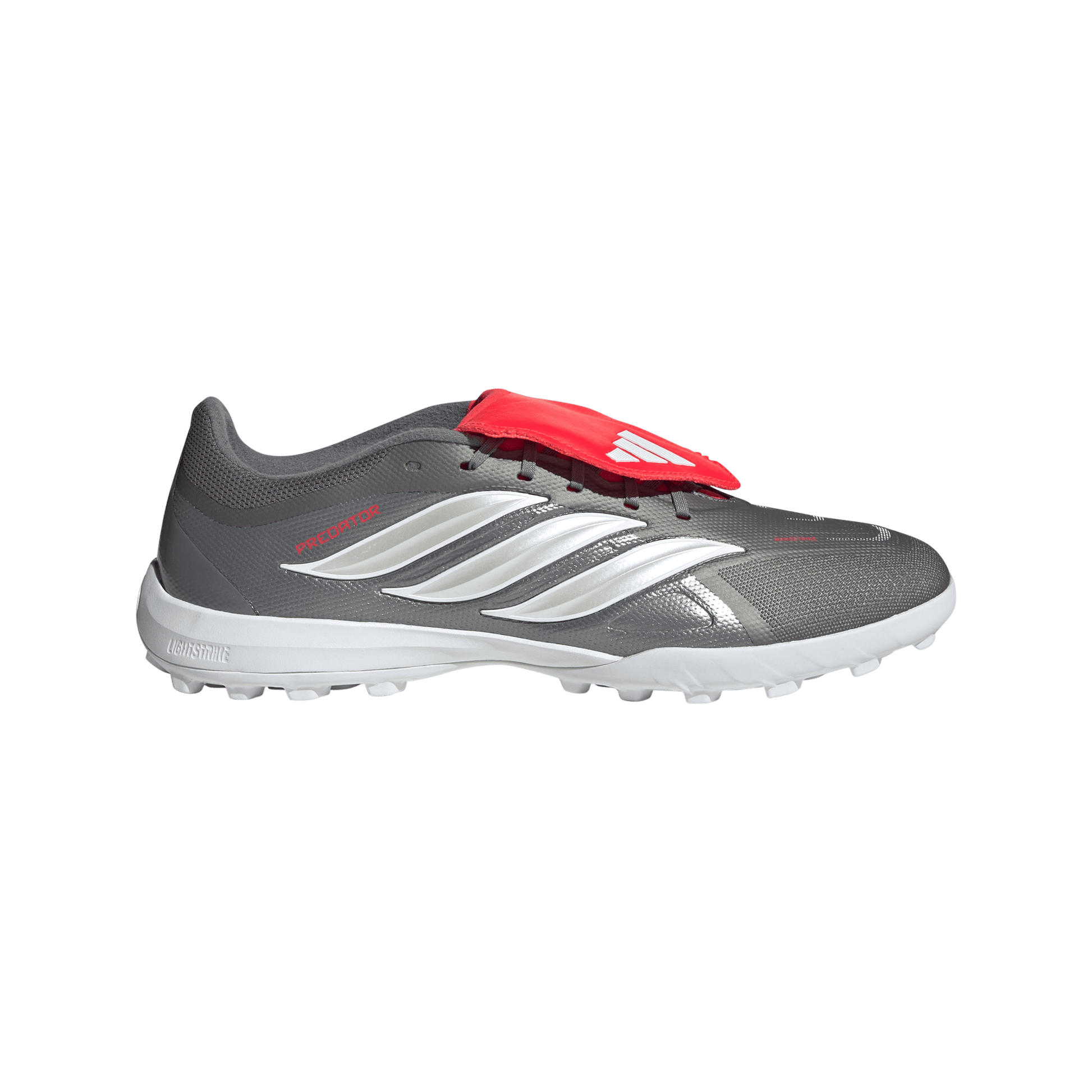 adidas Predator League Turf Soccer Shoes - Men's | Iron Metallic/Zero Metallic/Lucid Red stripe 3 adidas adidas Predator League Turf Soccer Shoes - Men's | Iron Metallic/Zero Metallic/Lucid Red stripe 3 adidas