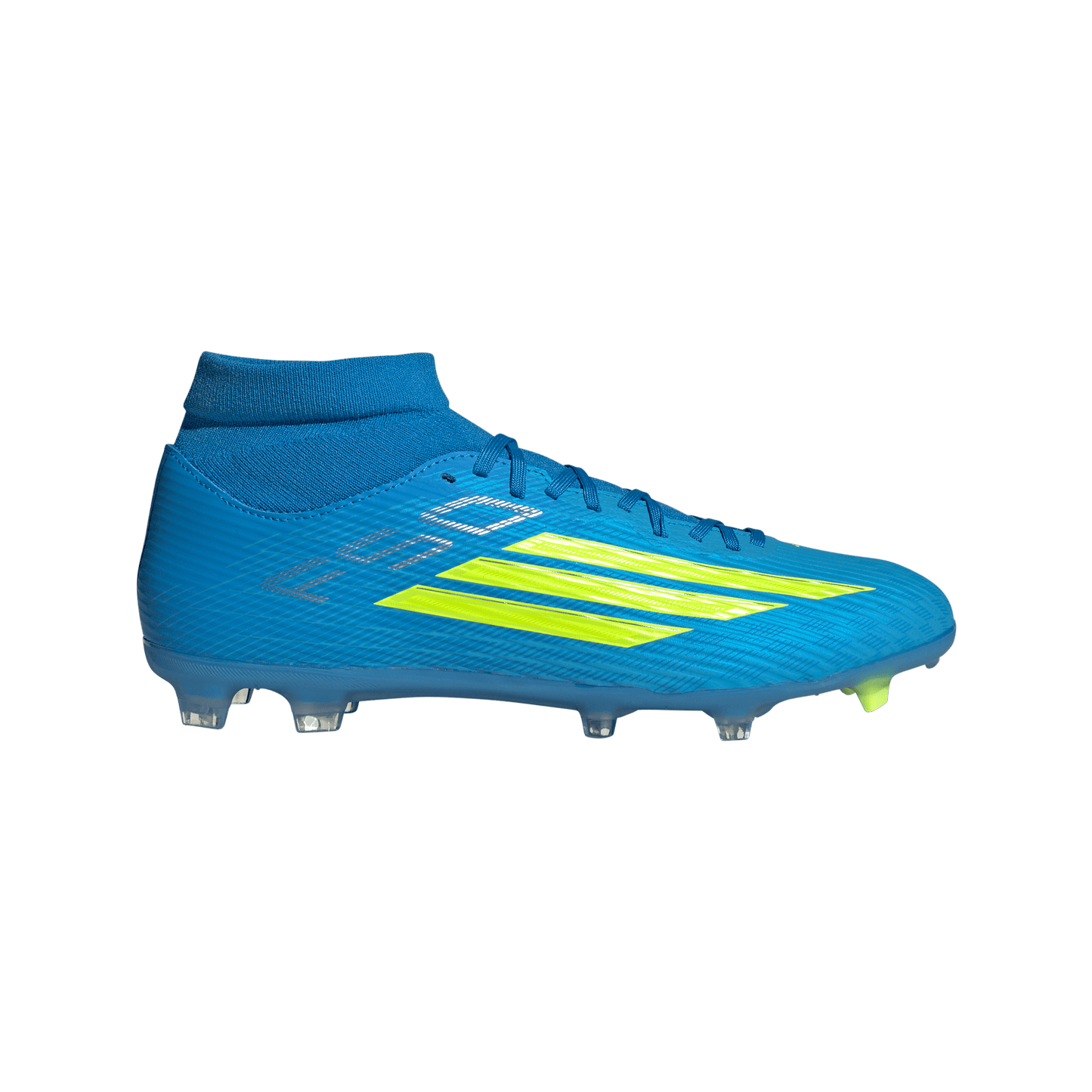 adidas F50 LEAGUE Mid Cut Firm Ground / Multi Ground Soccer Cleats | Lucid Ray Blue / Team Solar Yellow 2 / Lucid Aquamarine | Men's