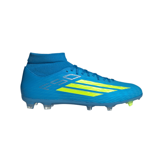 adidas F50 LEAGUE Mid Cut Firm Ground / Multi Ground Soccer Cleats | Lucid Ray Blue / Team Solar Yellow 2 / Lucid Aquamarine | Men's