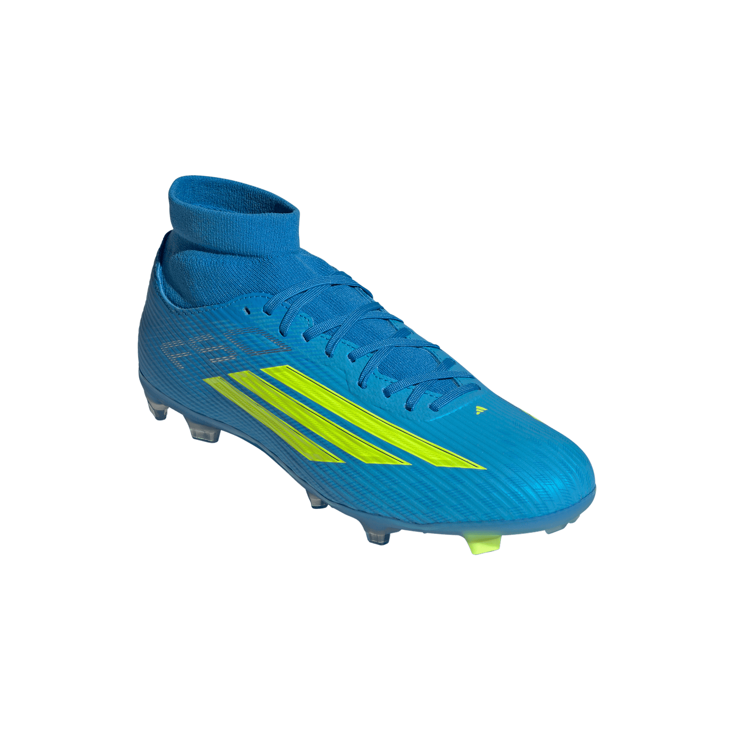 adidas F50 LEAGUE Mid Cut Firm Ground / Multi Ground Soccer Cleats | Lucid Ray Blue / Team Solar Yellow 2 / Lucid Aquamarine | Men's