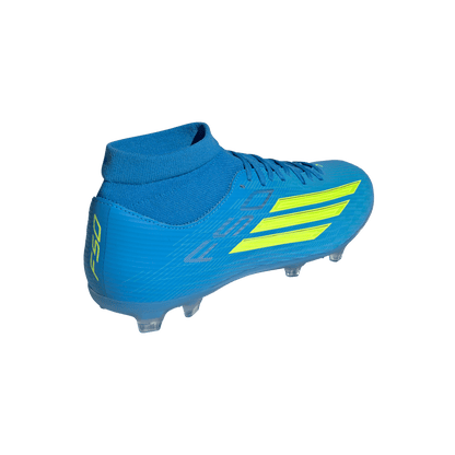 adidas F50 LEAGUE Mid Cut Firm Ground / Multi Ground Soccer Cleats | Lucid Ray Blue / Team Solar Yellow 2 / Lucid Aquamarine | Men's