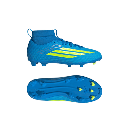 adidas F50 LEAGUE Mid Cut Firm Ground / Multi Ground Soccer Cleats  | Lucid Ray Blue / Team Solar Yellow 2 / Lucid Aquamarine | Kid's