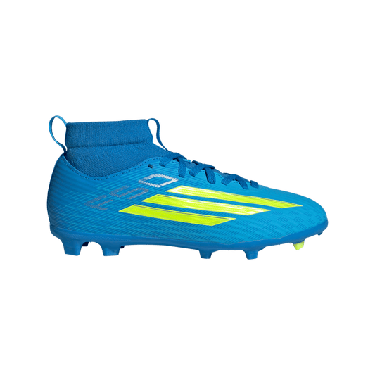 adidas F50 LEAGUE Mid Cut Firm Ground / Multi Ground Soccer Cleats  | Lucid Ray Blue / Team Solar Yellow 2 / Lucid Aquamarine | Kid's