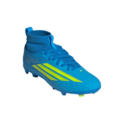 adidas F50 LEAGUE Mid Cut Firm Ground / Multi Ground Soccer Cleats  | Lucid Ray Blue / Team Solar Yellow 2 / Lucid Aquamarine | Kid's