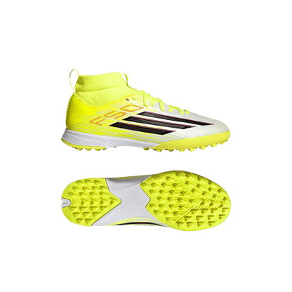 adidas F50 LEAGUE Mid Cut Turf Soccer Shoes | Team Solar Yellow 2 / Core Black / Lucid Rec | Kid's