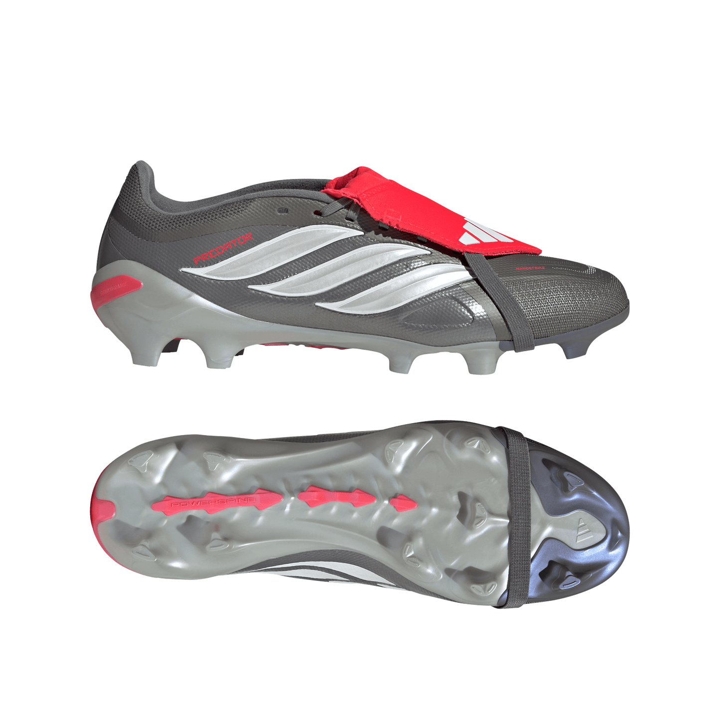adidas Predator League Fold-Over Tongue Firm Ground Soccer Cleats | Iron Metallic / Zero Metalic / Lucid Red | Men's