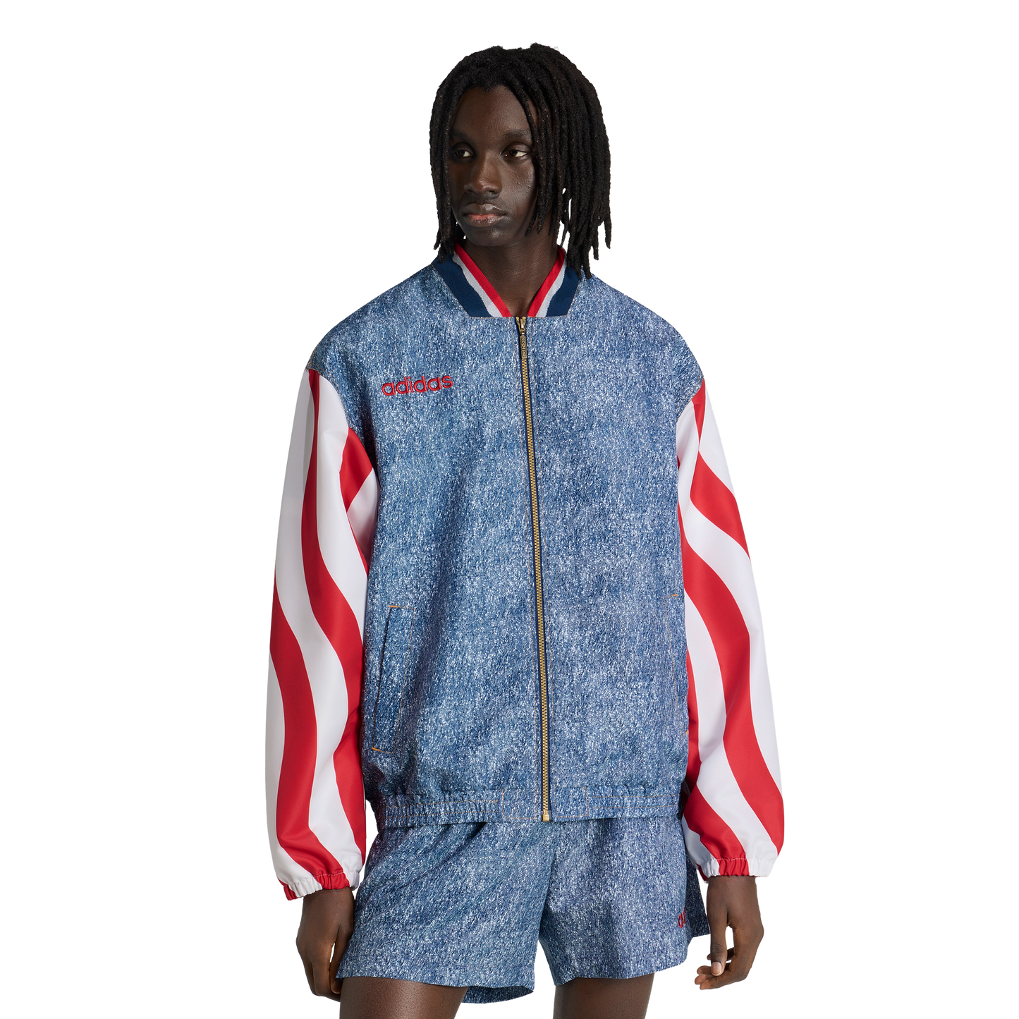 adidas Denim Graphic Track Top | White / Dark Blue | Men's