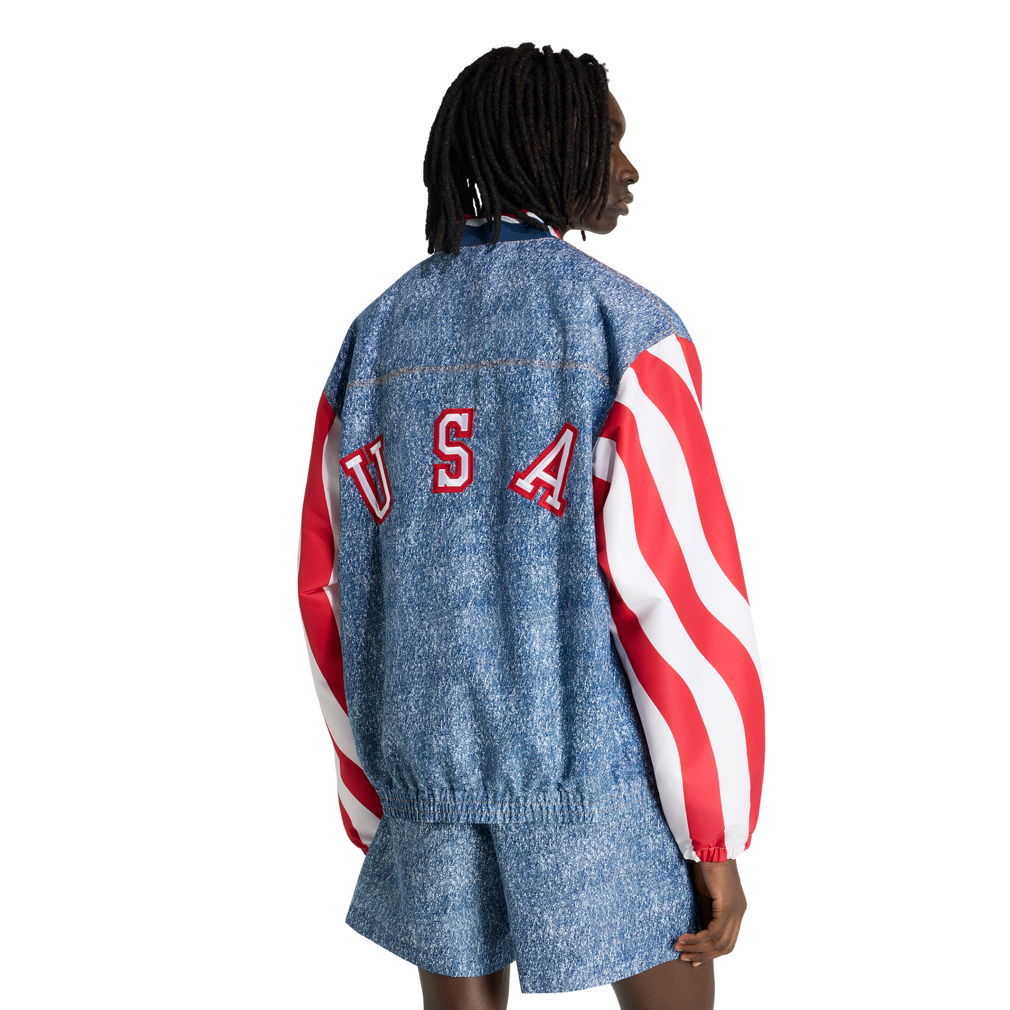 adidas Denim Graphic Track Top | White / Dark Blue | Men's