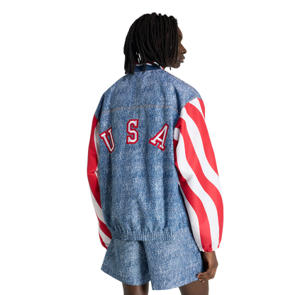 adidas Denim Graphic Track Top | White / Dark Blue | Men's