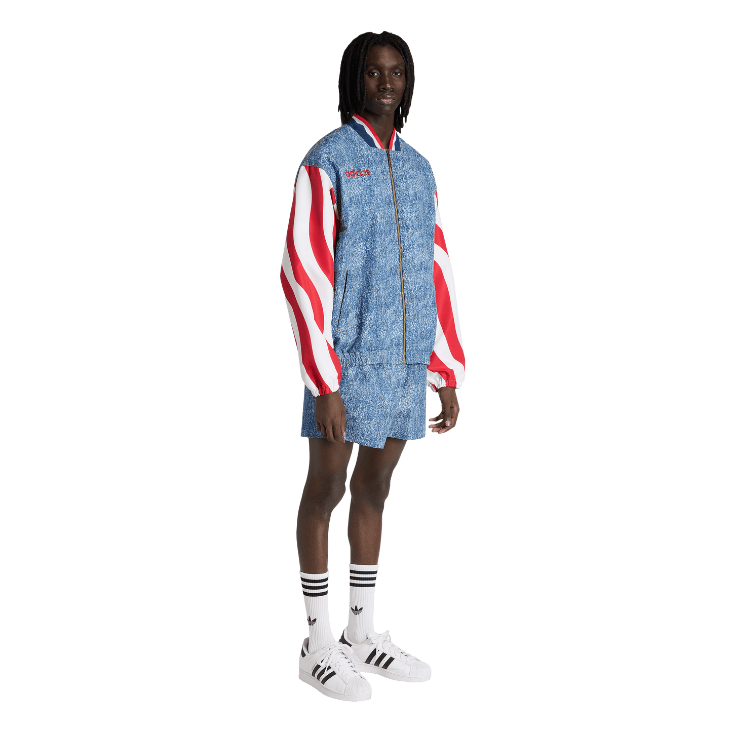 adidas Denim Graphic Track Top | White / Dark Blue | Men's