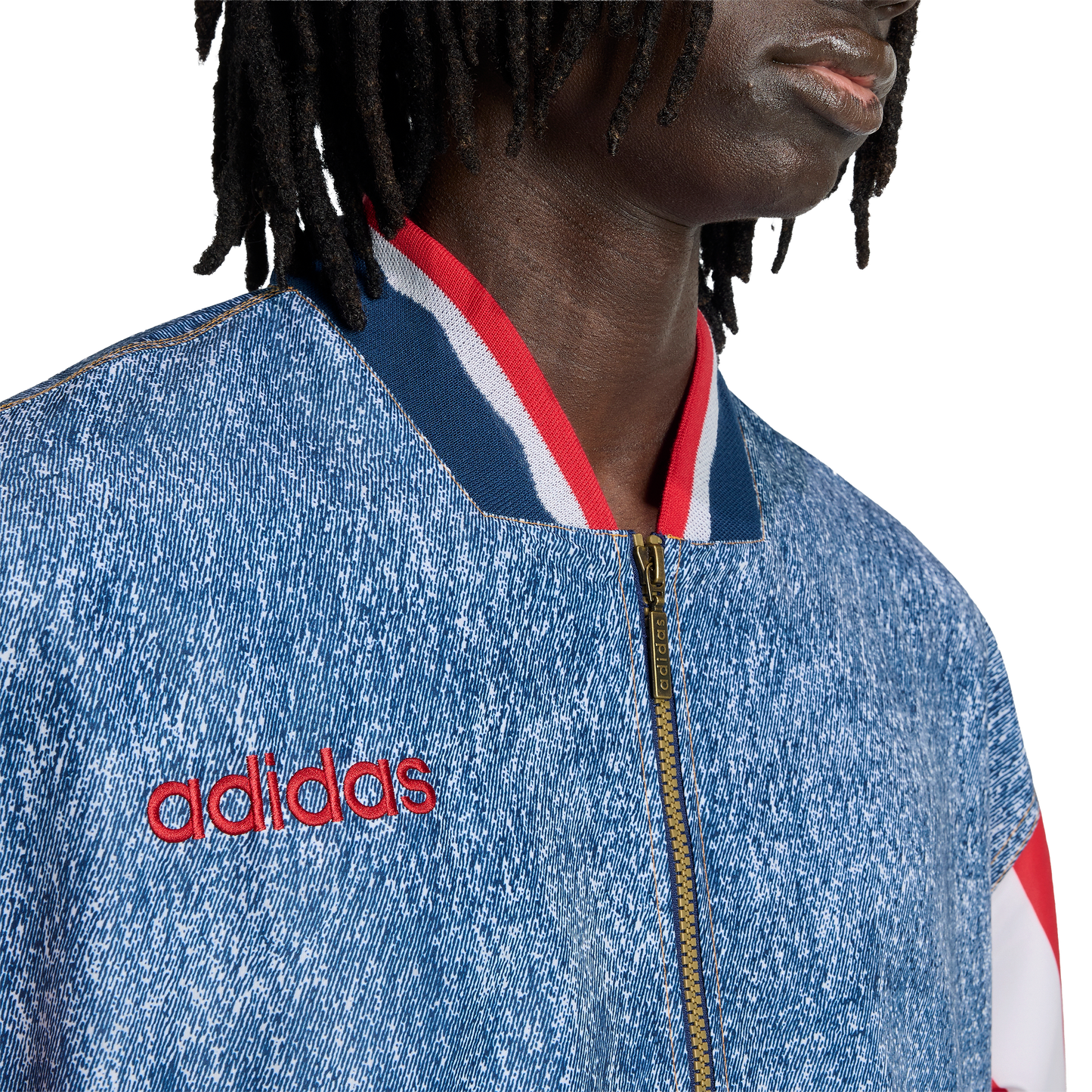 adidas Denim Graphic Track Top | White / Dark Blue | Men's