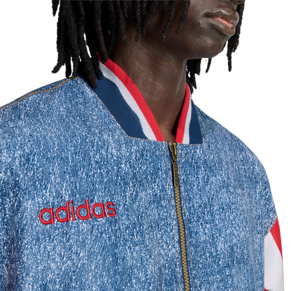 adidas Denim Graphic Track Top | White / Dark Blue | Men's