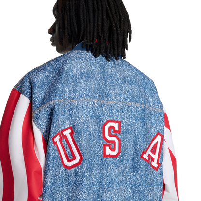 adidas Denim Graphic Track Top | White / Dark Blue | Men's