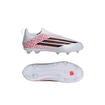 adidas F50 LEAGUE LAMINE YAMAL Laceless Firm Ground Soccer Cleats | Cloud White / Core Black / Lucid Red | Kid's