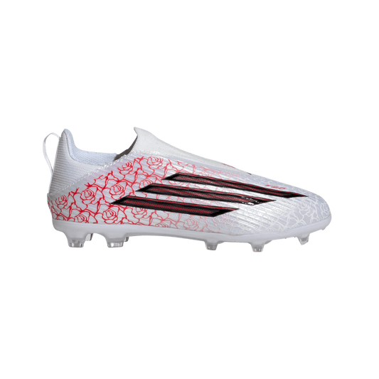 adidas F50 LEAGUE LAMINE YAMAL Laceless Firm Ground Soccer Cleats | Cloud White / Core Black / Lucid Red | Kid's