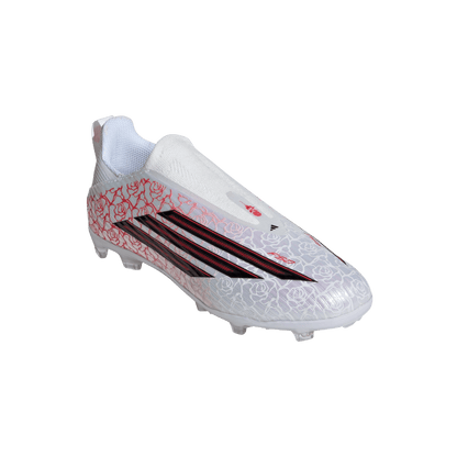 adidas F50 LEAGUE LAMINE YAMAL Laceless Firm Ground Soccer Cleats | Cloud White / Core Black / Lucid Red | Kid's