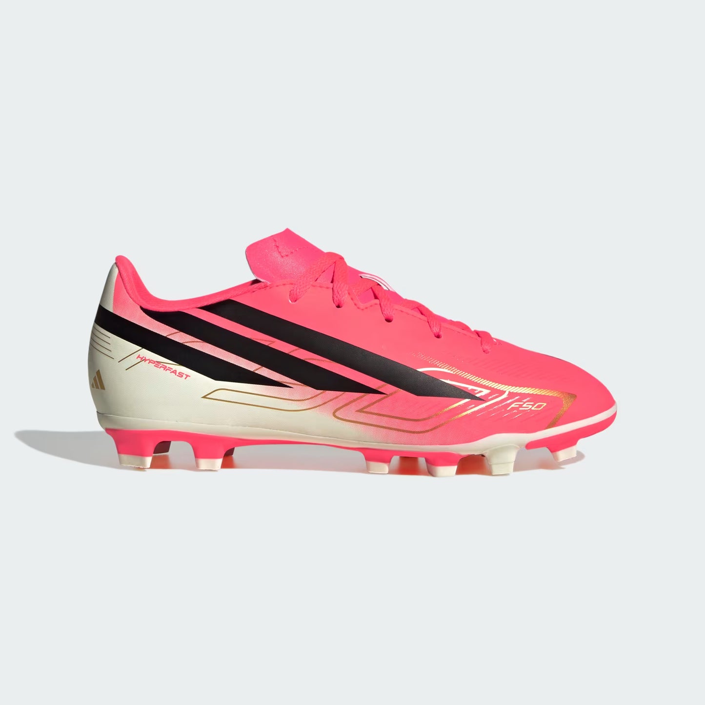 adidas F50 Hyperfast Club FG/MG Soccer Cleats | Solar Turbo / Core Black / Gold Metallic | Kid's