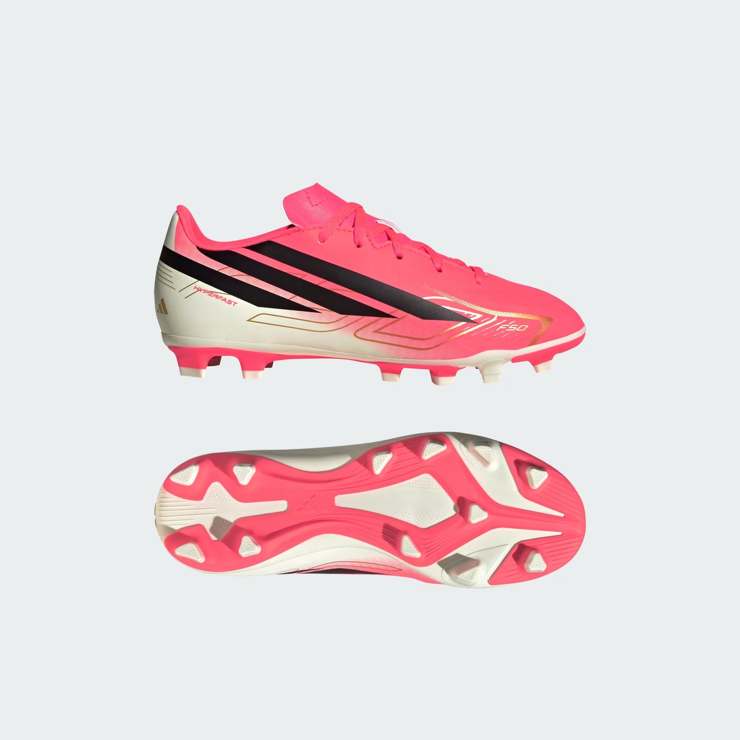 adidas F50 Hyperfast Club FG/MG Soccer Cleats | Solar Turbo / Core Black / Gold Metallic | Kid's