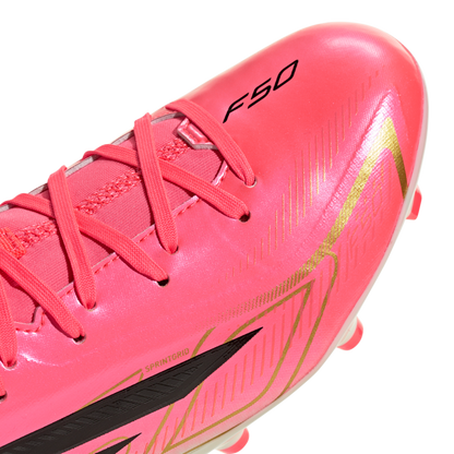 adidas F50 Hyperfast League Mid-Cut FG/MG Soccer Cleats | Solar Turbo / Core Black / Gold Metallic | Kid's