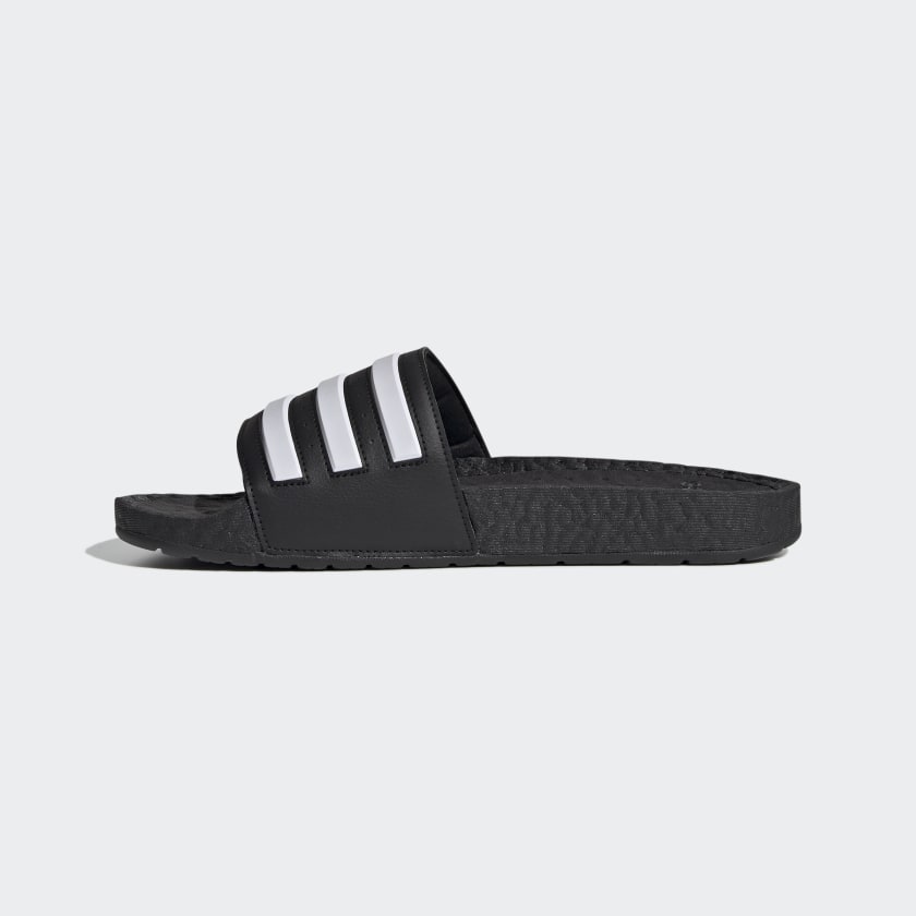 adidas ADILETTE BOOST Slides | Black | Men's stripe 3 adidas