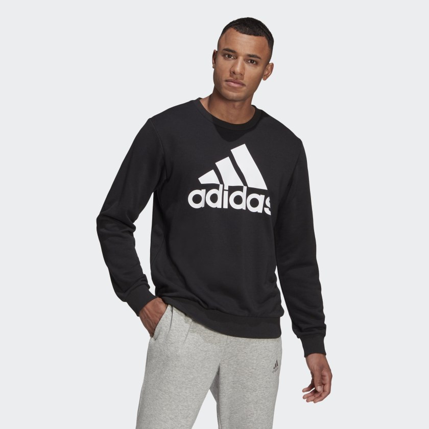 adidas ESSENTIALS FRENCH TERRY Big Logo Sweatshirt | Black | Men's – stripe  3 adidas