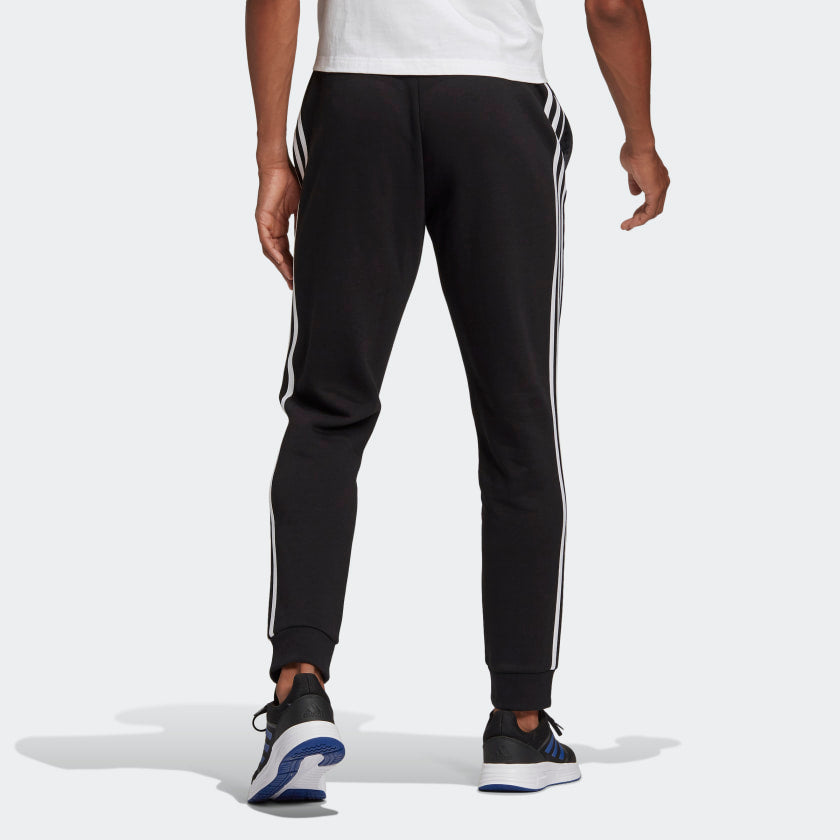 adidas ESSENTIALS FRENCH TERRY Tapered-Cuff 3-Stripes Pants | Black-White | Men's