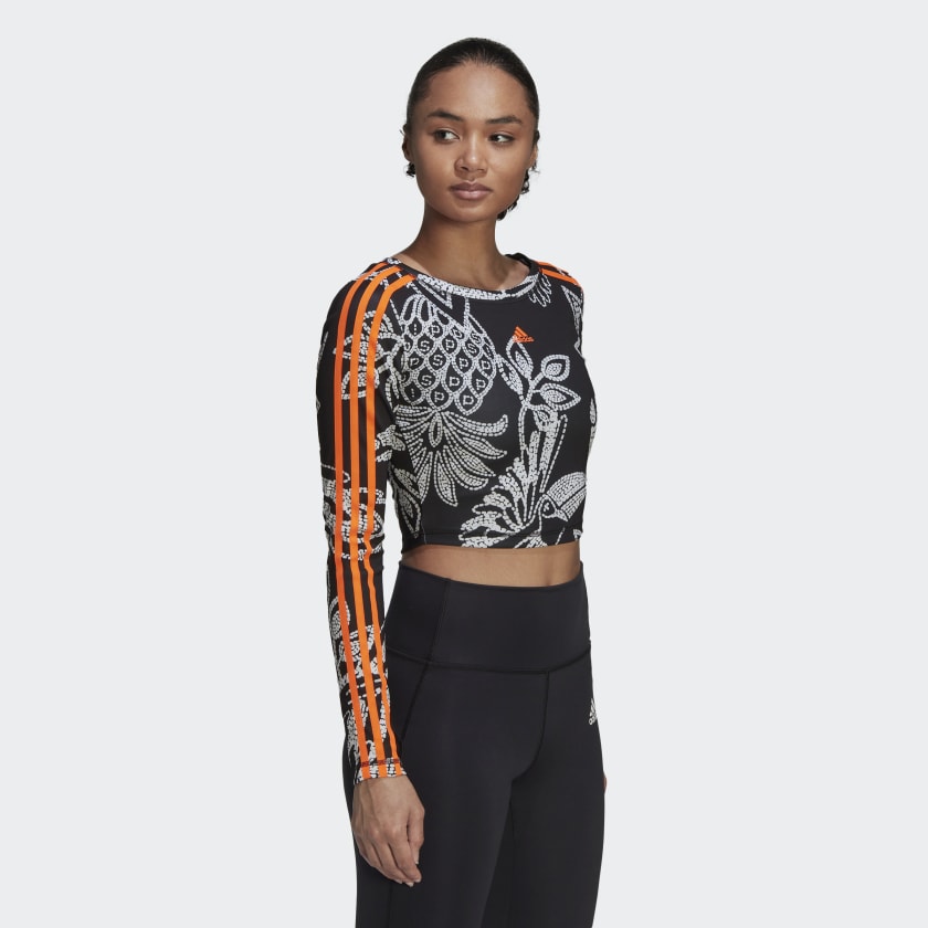 adidas FARM Rio Crop Long Sleeve Shirt | Black | Women's | stripe 3