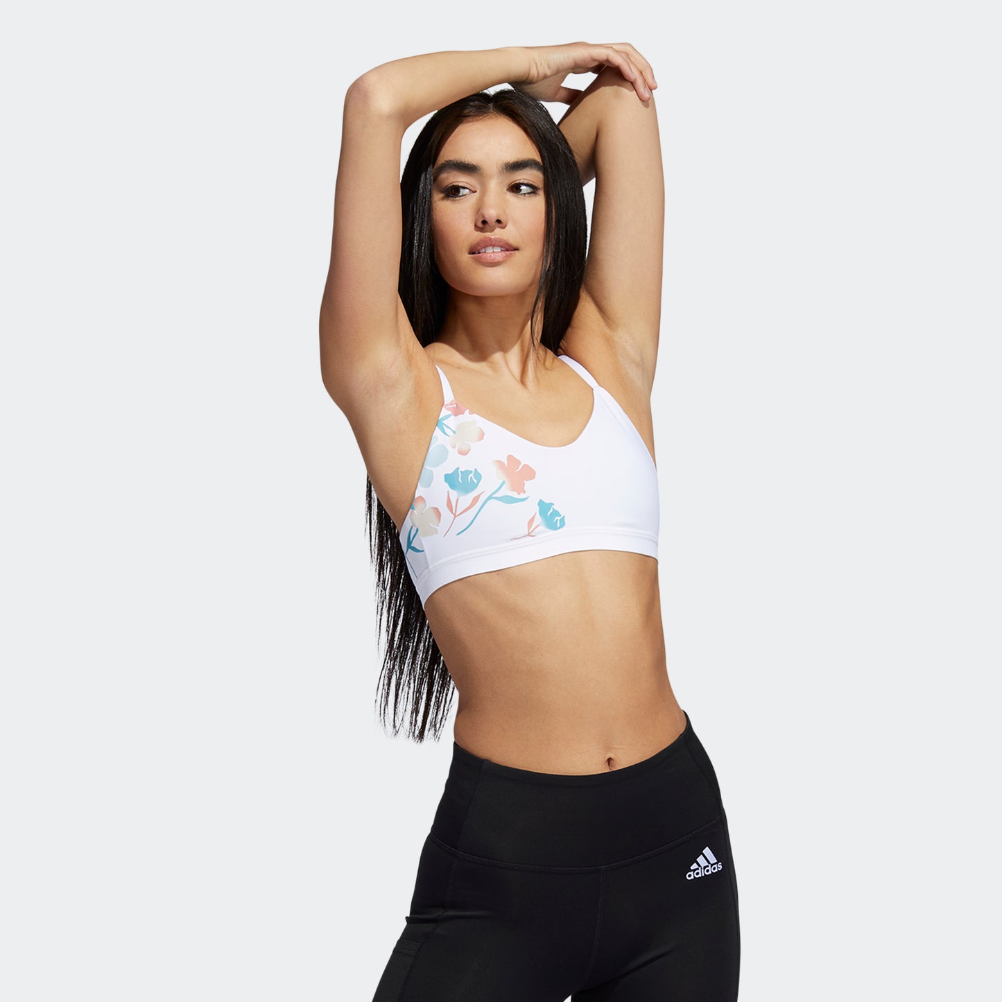 adidas FLORAL GFX Low Support Sports Bra | White | Women's