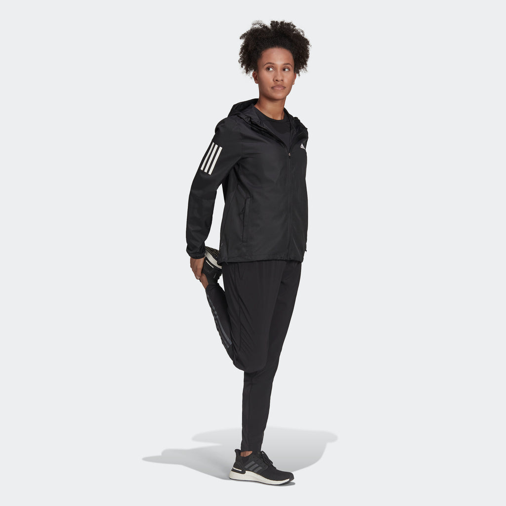 adidas OWN THE RUN Hooded Running Windbreaker - Black | Women's