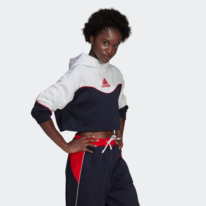 adidas ESSENTIALS COLORBLOCK 3-STRIPES Hoodie | Red-White-Blue | Women's
