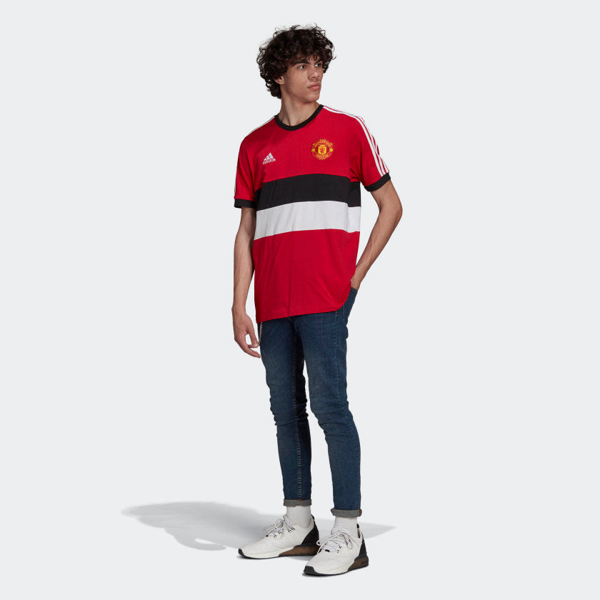 adidas MANCHESTER UNITED 3-Stripes Tee | Real Red | Men's