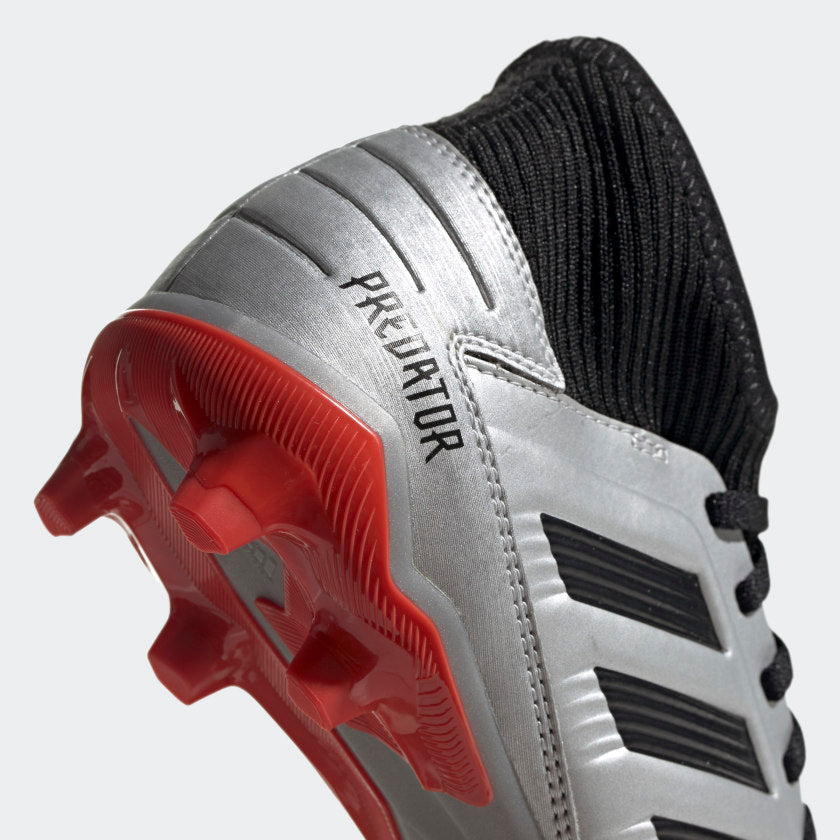 adidas Jr. PREDATOR 19.3 Firm Ground Soccer Cleats | Silver Metallic | stripe 3 adidas