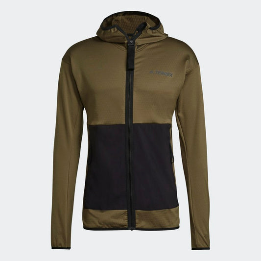 adidas TERREX TECH FLEECE Light Hooded Hiking Jacket | Olive | Men's
