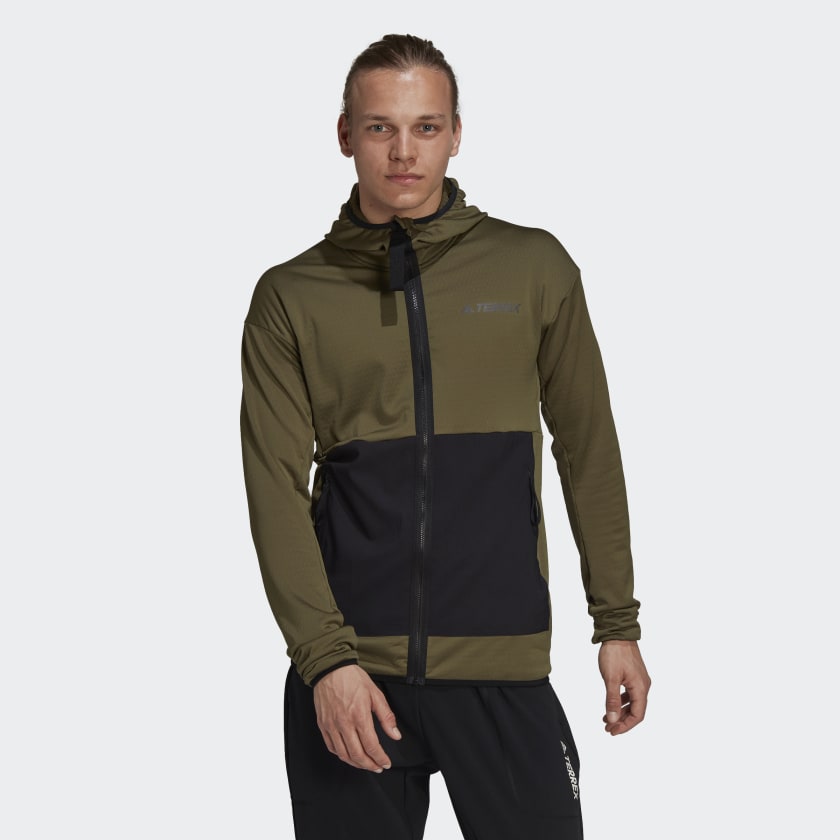 adidas TERREX TECH FLEECE Light Hooded Hiking Jacket | Olive | Men's –  stripe 3 adidas