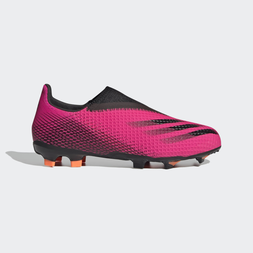adidas Jr. X GHOSTED.3 LACELESS Firm Ground Soccer Cleats | Shock Pink | Unisex