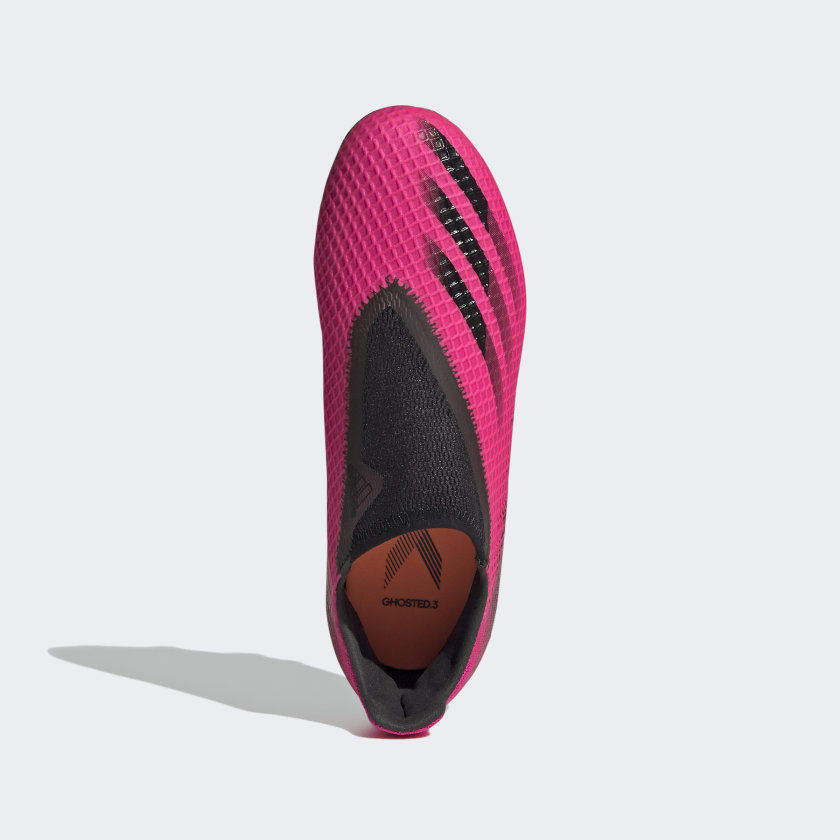 adidas Jr. X GHOSTED.3 LACELESS Firm Ground Soccer Cleats | Shock Pink â stripe 3 adidas
